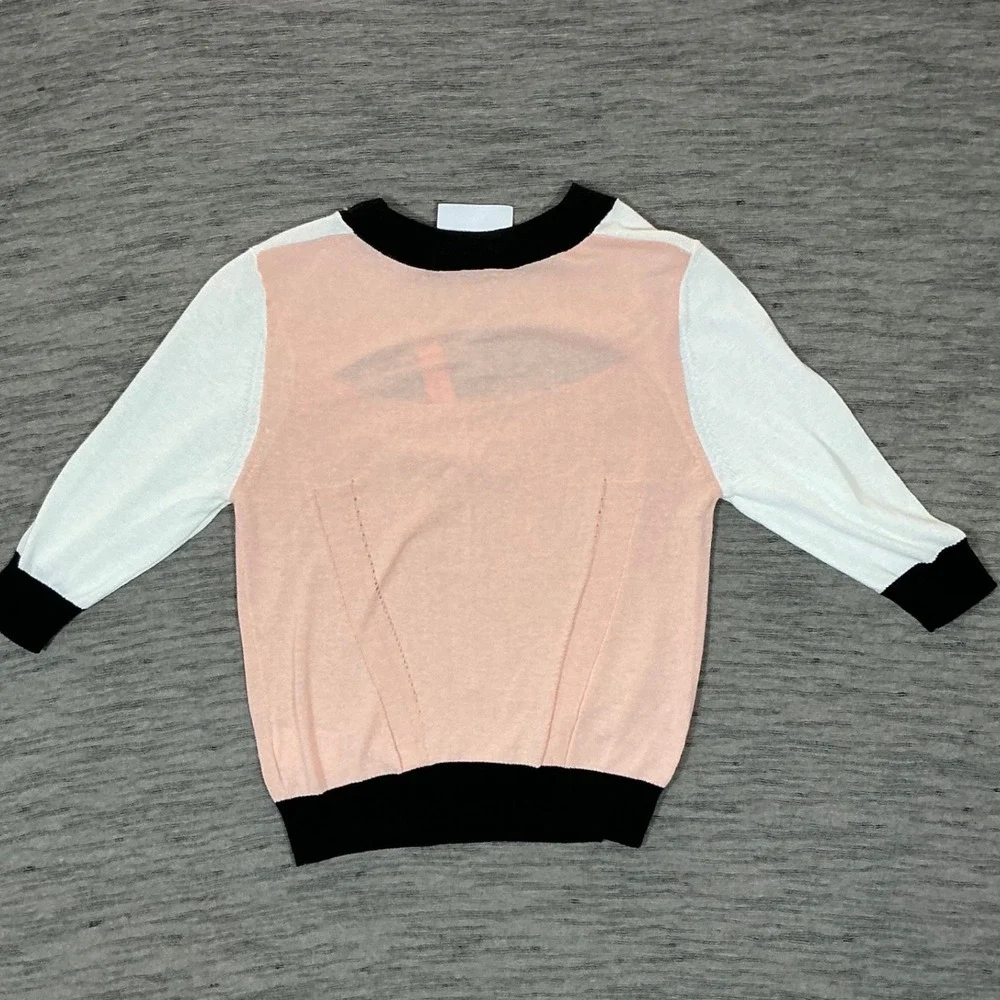 Jendes Colorblock Knit Sweater Peach Pink White Black Cutout Detail Size M